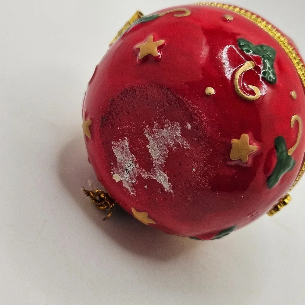 VTG Christmas Ornament Trinket Box Red Snowflake Hinged Holiday Decor